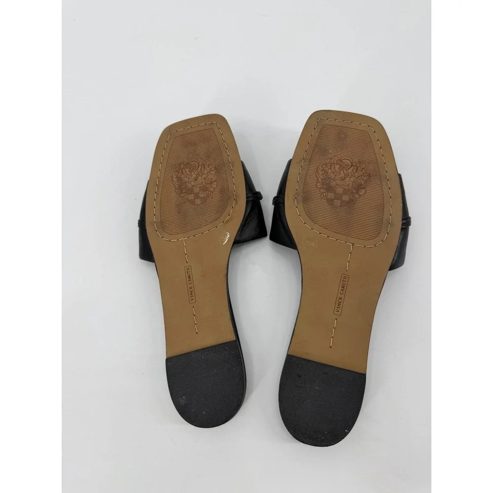 Vince Camuto Black Leather Gold Chain Link Square Toe Slide Sandals 7.5M/38